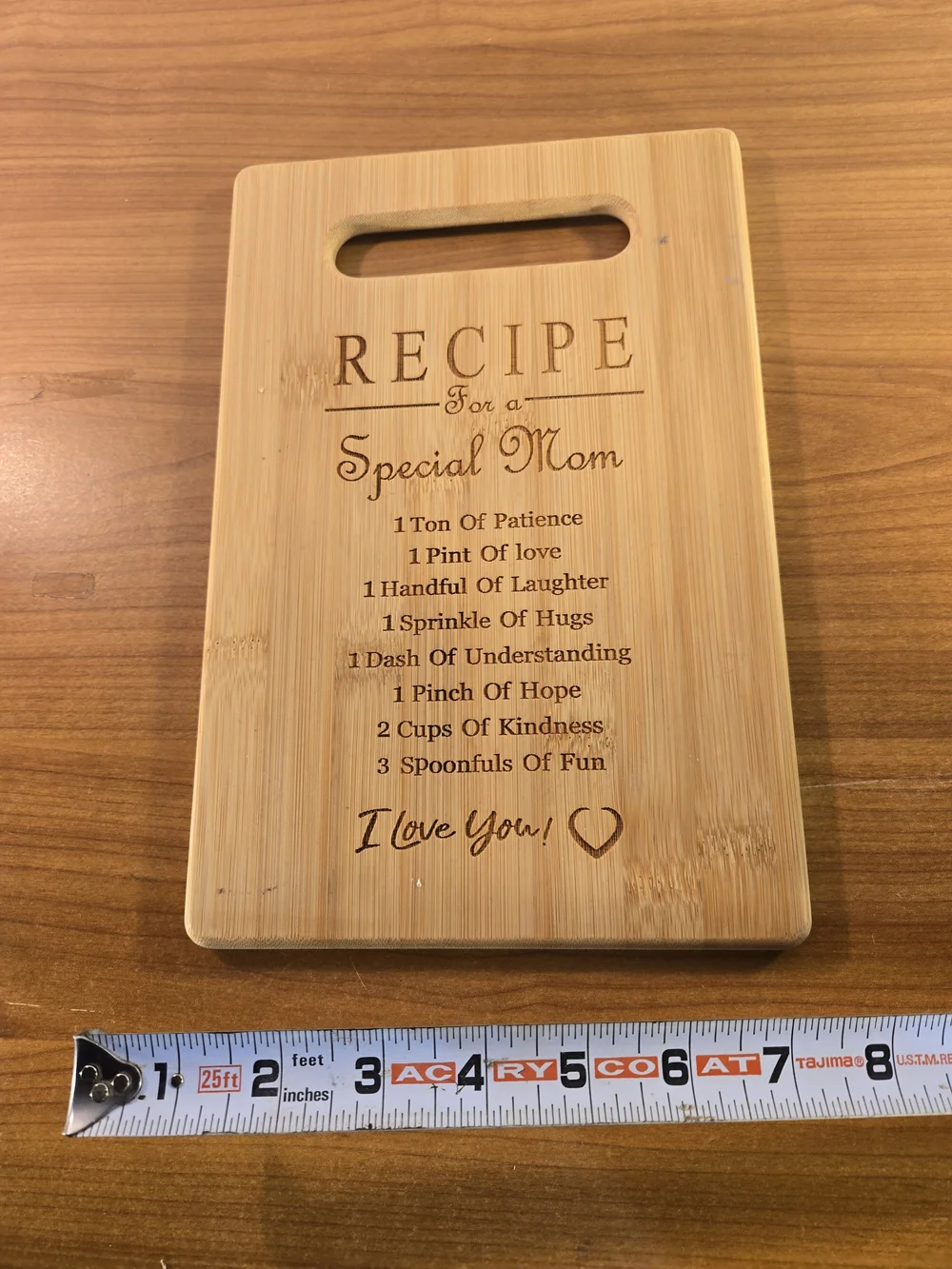 Recipe For a Special Mom Mothers Day Gift Cutting Board Engraved Bamboo Wood